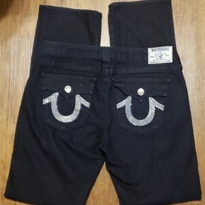 True religion dark wash straight flap pocket jeans